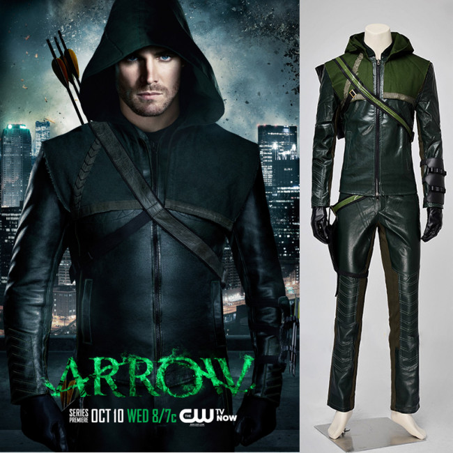 Green Arrow Super Hero Oliver Queen Cosplay Suit Uniform