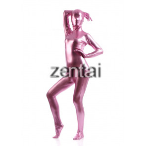 Woman's Full Body Light Purple Color Shiny Metallic Zentai